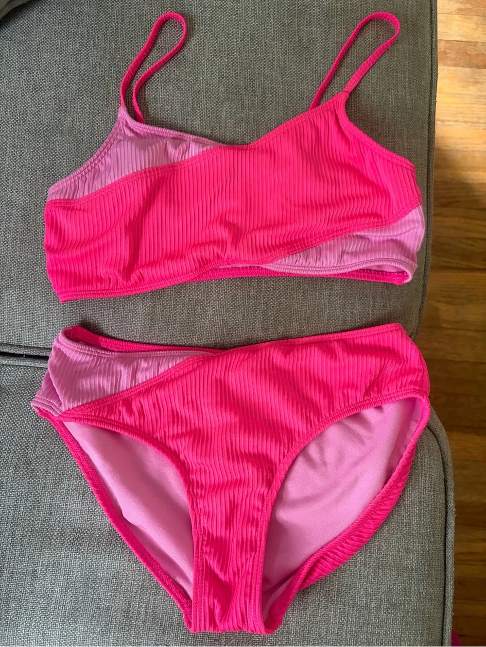 Abercrombie Kids Pink Two-Piece Ribbed Swim Set